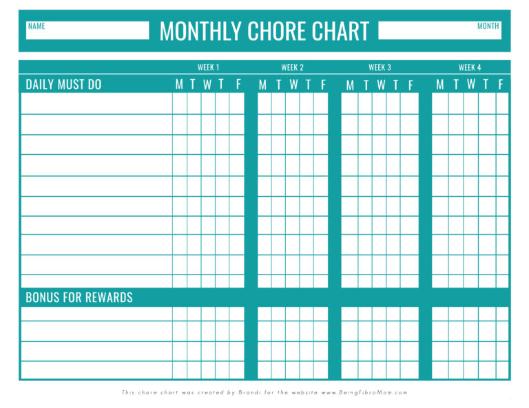 Free Printable Chore Charts for Kids - Being Fibro Mom